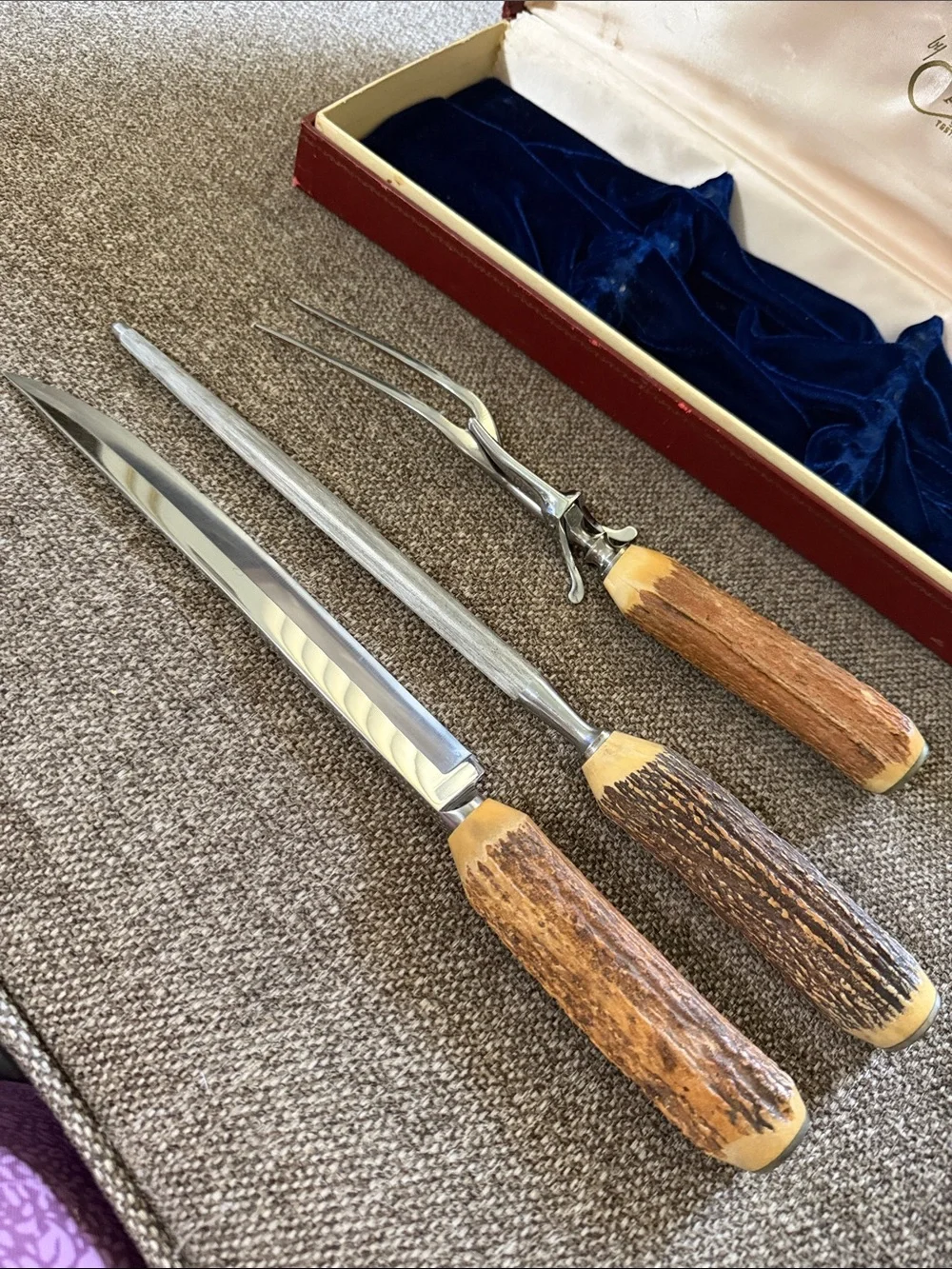 Vintage Case XX Noble Trio Stag Handle Carving set.
